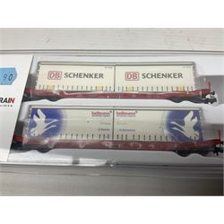 Hobbytrain 'N' gauge - goods wagons - H23766 Sgkkms 689 DB Cargo DB Schenker/Hellmann; and H23755 Sdggmrss Doppeltaschen wagen AAE 