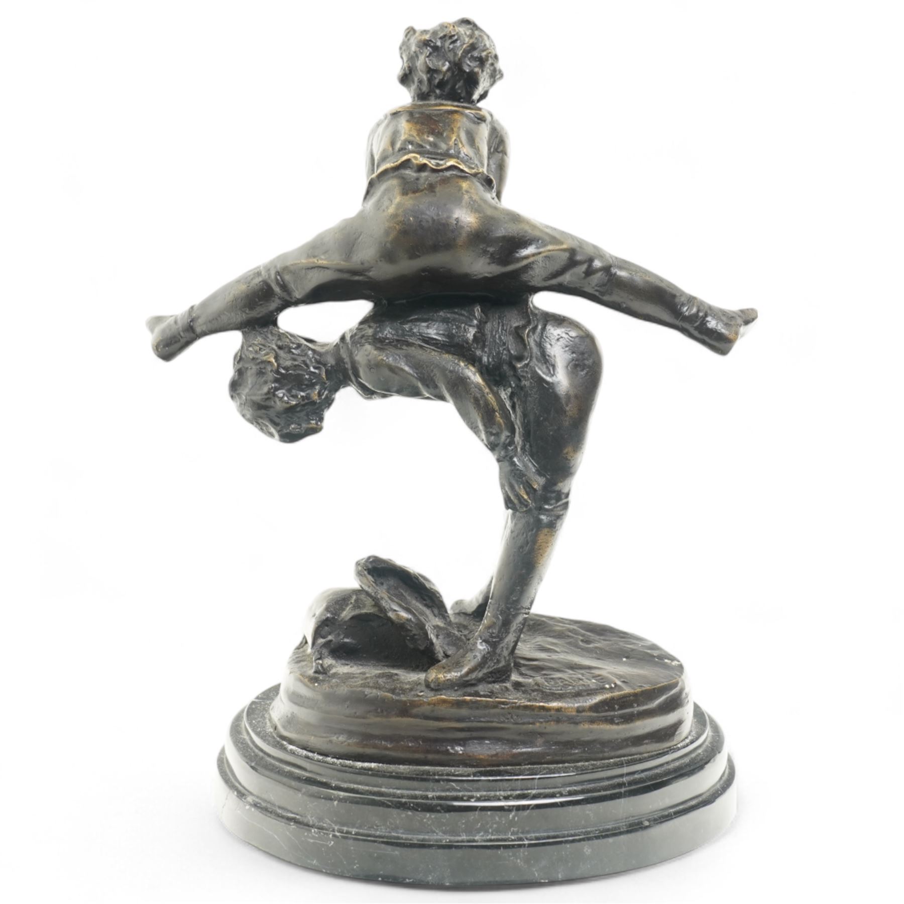 After Alfred Barye (French 1839-1882): Bronze figure of children playing leapfrog, H26.5cm 