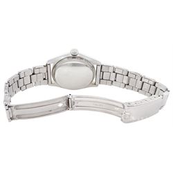 Rolex Oyster Perpetual gentleman's stainless steel automatic wristwatch, Ref. 6107, serial No. 804478, cream dial with dagger hour marks, on expanding Rolex bracelet, with fold-over clasp, with papers dated 1953 / 54