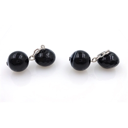 Pair of silver and amber cufflinks pair and a black onyx and agate pair  