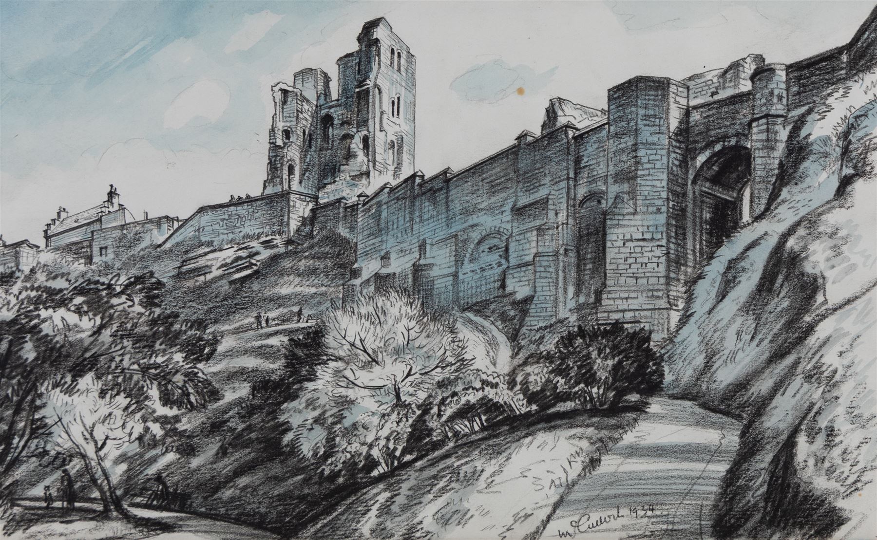 Joseph Ridley Ratcliffe McCulloch RBA (British 1893-1961): Collection of locations across North Yorkshire including 'Scarboro' Castle' and 'Whitby', five mixed media signed dated and titled max 19.5cm x 31.5cm (5) (unframed)