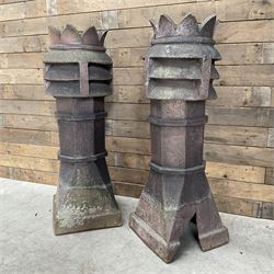 Pair of Victorian terracotta crown top chimney pots