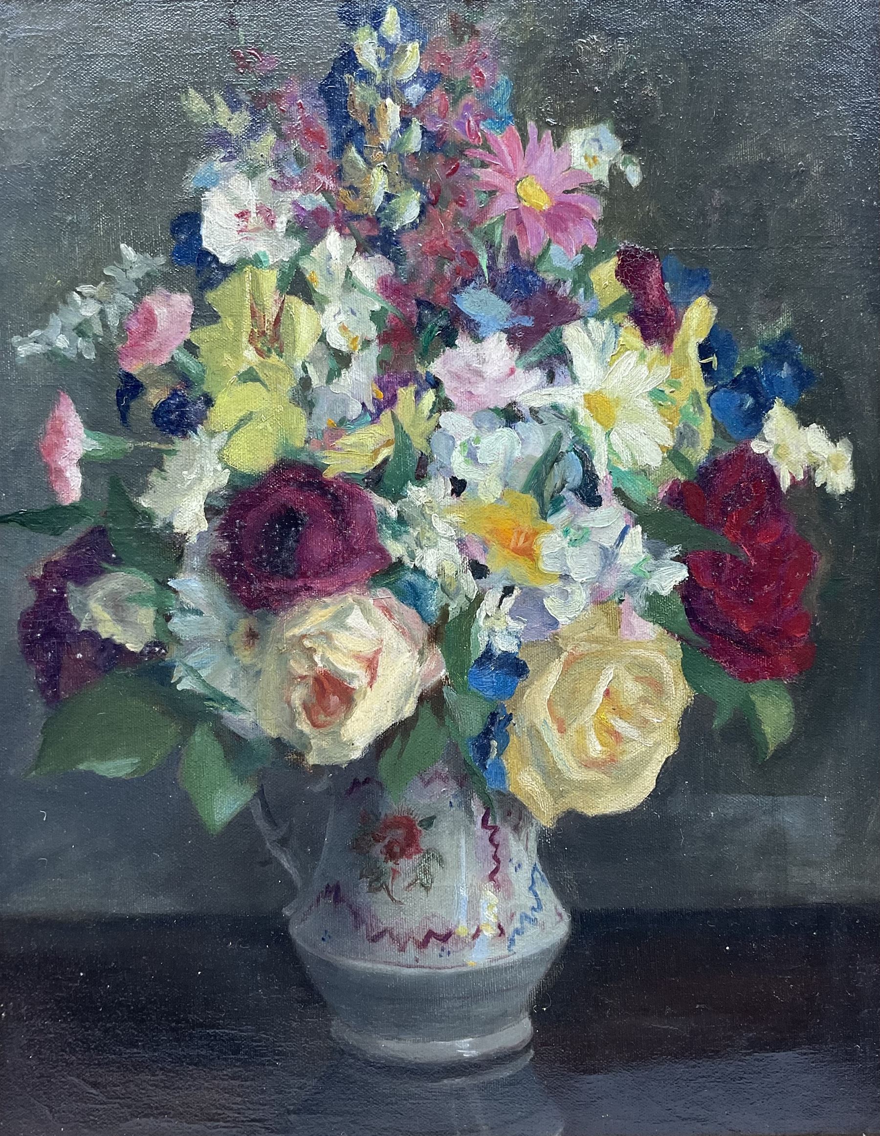 Ruth Latter (British 1869-1949): 'Flowers in a Vase', oil on canvas signed, titled on label verso 42cm x 33cm