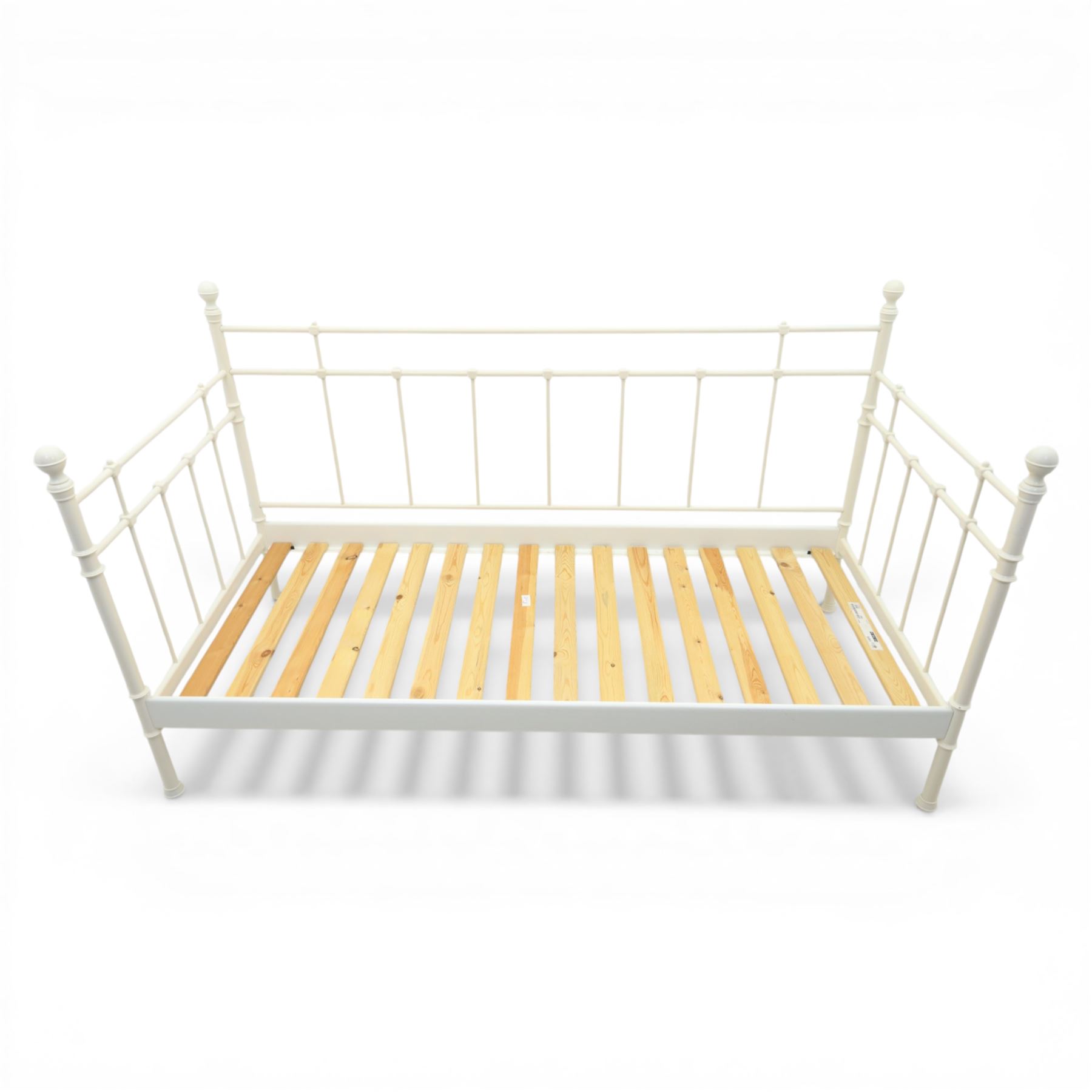 Ikea - 'Linga' white day bed and single Rest Assured mattress, with metal headboard and footboard and back rail 