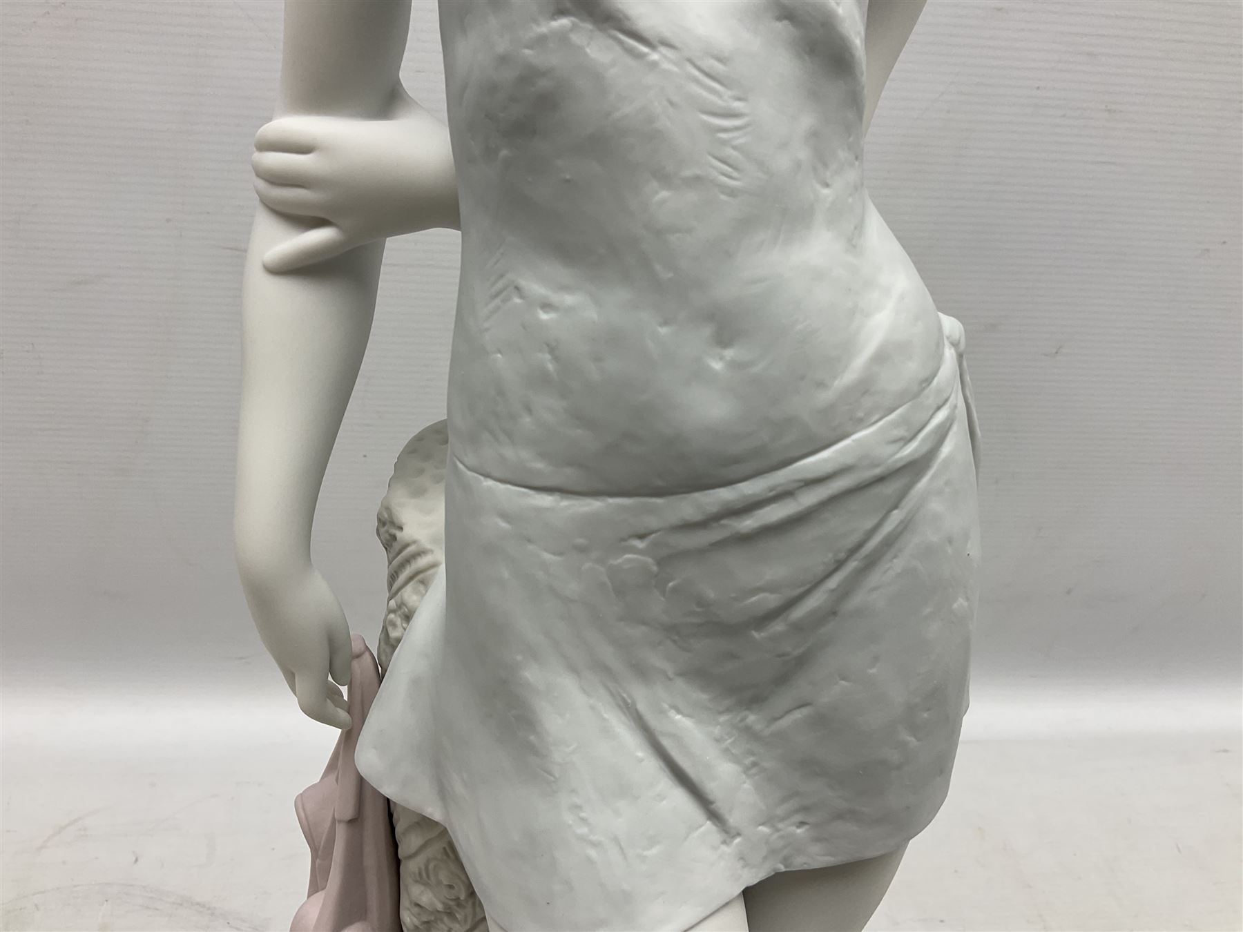 Lladro Privilege figure, Dreams of a Ballerina, modelled as a ballerina leaning against a pillar holding her ballet shoes, limited edition 396/1000, sculpted by Jose Puche, no 1889, with original box, year issued 2003, yea retired 2004, H52cm 