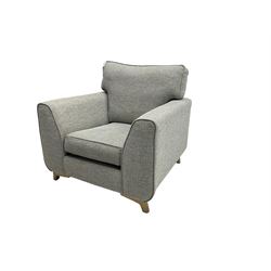 Armchair upholstered in graphite grey fabric, on bracket feet