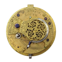 Victorian 'Speed the Plough' verge fusee pocket watch movement No.263 by B. Musson Louth