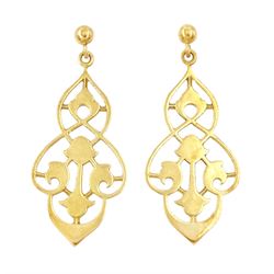 Pair of 18ct gold pierced design pendant stud earrings