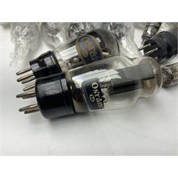 Collection of Osram, Elpico, Sylvania and similar thermionic radio valves/vacuum tubes, including P2, L21, DH77 GK9, U14 and PCLl86, approximately 19 as per list, unboxed