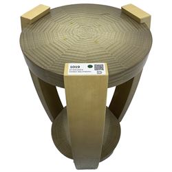 Sally Sirkin Lewis for J Robert Scott - 21st century 'Harlow' two-tier occasional table, circular sunburst veneer top on ombre curved supports, signed with initials 'SSL' and dated 2/11 in pen to base