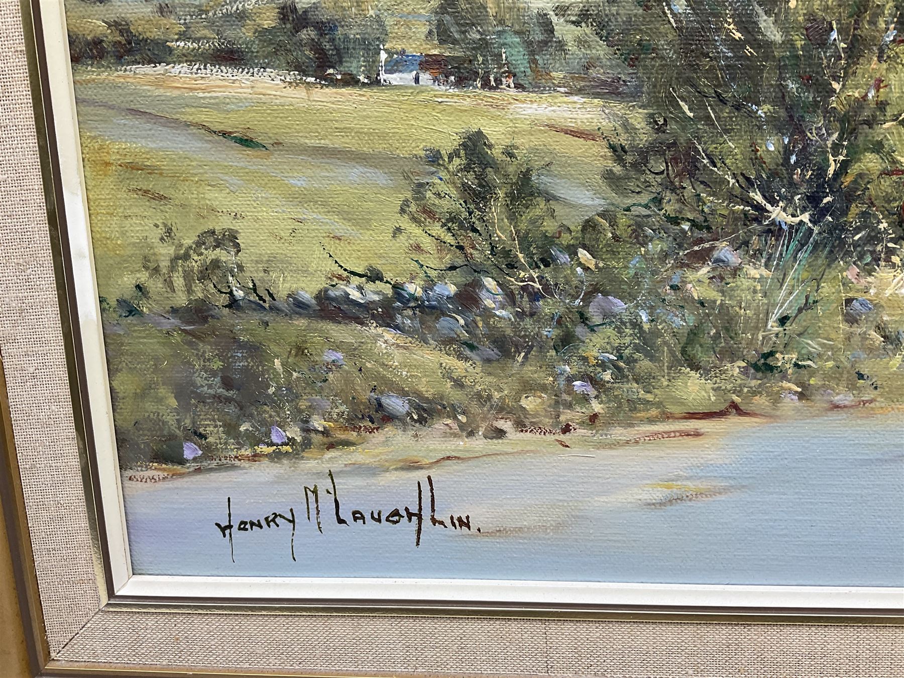 Henry McLaughlin (Australian 1937-): 'Road to Kilkenny in County Antrim', oil on canvas signed, titled verso 39cm x 54cm