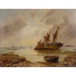 Bernard Benedict Hemy (British 1844-1910): Ships at Low Tide, oil on canvas signed 50cm x 64cm 