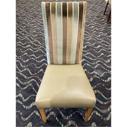 Nine high back dining chairs, cream and lime seats- LOT SUBJECT TO VAT ON THE HAMMER PRICE - To be collected by appointment from The Ambassador Hotel, 36-38 Esplanade, Scarborough YO11 2AY. ALL GOODS MUST BE REMOVED BY WEDNESDAY 15TH JUNE.