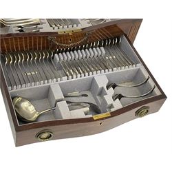 Canteen of cutlery hanoverian pattern with rat tail bowls, standing single drawer canteen, raised on four tapering legs H78cm