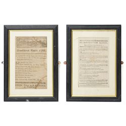 18th century handbill 'Hambleton Races August 1766' with list of runners and owners etc pr...