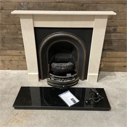 Aurora Dorchester Black Fire suite - granite style surround with cast iron insert, electric fire with remote and black hearth
