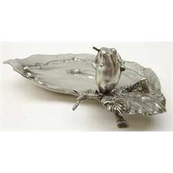  Art Nouveau Achille Gamba pewter dish cast as a Frog playing the flute, seated by a pond impressed mark to underside, L23cm   