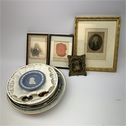 A selection of various Methodist related items, to include two framed prints of Rev John Wesley, a framed wax seal inscribed beneath 'Seal of the Methodist Conference', small gilded frame with relief side profile of John Wesley, and various ceramics with Methodist related decoration, including a Wedgwood Jasperware pin dish, etc. (Qty). 