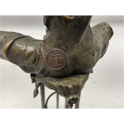 Art Deco style bronze modelled as a female figure seating crossed legged upon a chair, after Pierre Collinet, H28cm