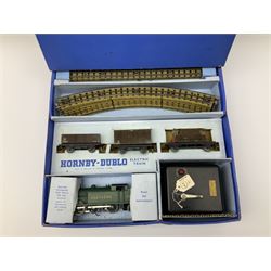 Hornby Dublo - three-rail EDG7 Tank Goods Train set with Southern Railway 0-6-2 tank locomotive in unlined malachite green livery No.2594, two wagons and guards van, quantity of straight and curved  track and controller with tested ticket, boxed with small label to lid.