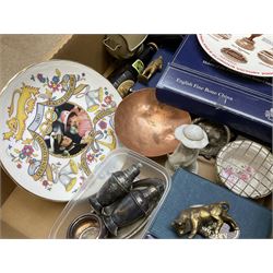 Wedgwood green jasperware trinket box, together with boxed Aynsley 'the Ashes England's  Glorious Victory 2005' plate, commemorative wares, ginger jars and other ceramics, in two boxes 