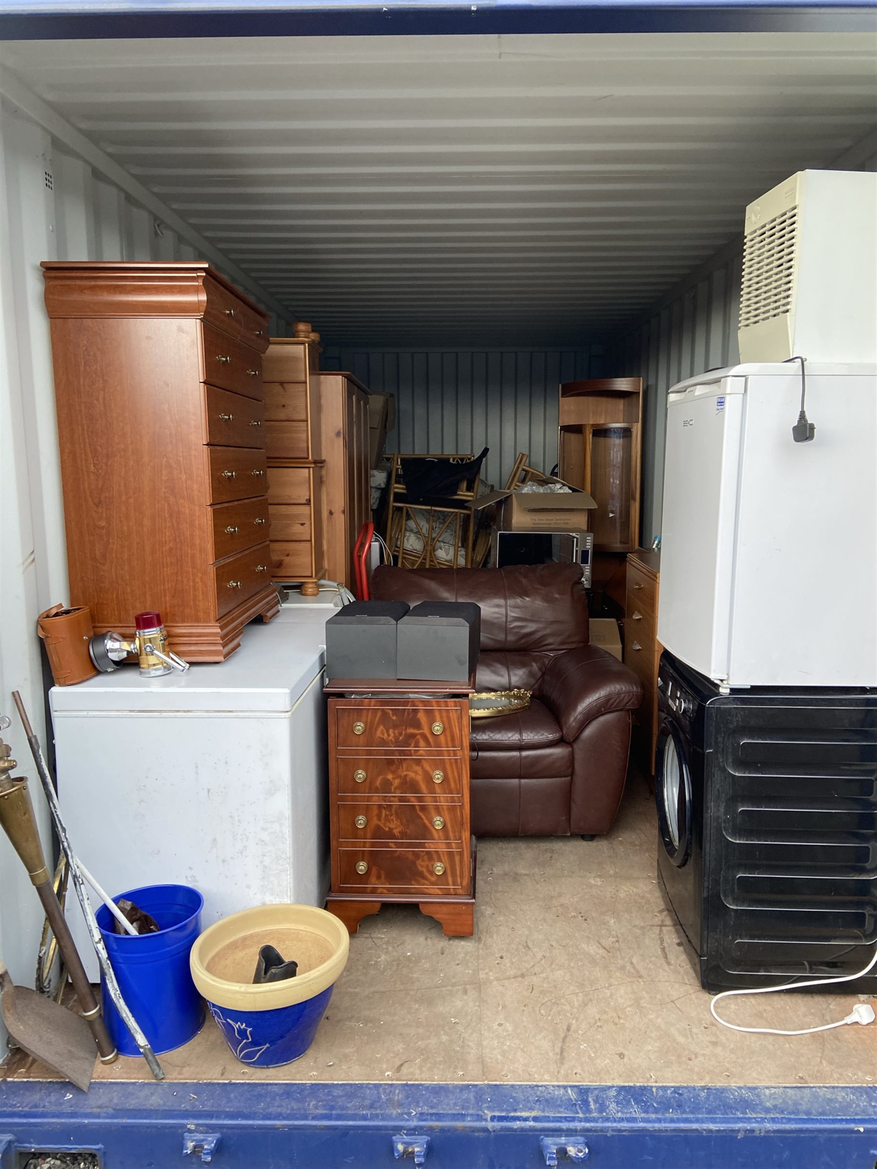Container Contents Auction - entire container contents to include chest freezer, washers, fridge, pine furniture, leather chair, microwaves, cane conservatory suite and much more.
Location: Duggleby Storage, Scarborough Business Park YO11 3TX Viewing: Strictly by appointment call 01723 507111. Please note: all contents must be removed by Friday 11th December, items not collected by this time will be disposed of or resold on behalf of David Duggleby Ltd. This does not include the container.