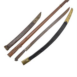 Early Yatagan with silvered mount together with three sword scabbards