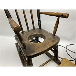 Child's rocking chair, low upholstered chair and a lamp (3)