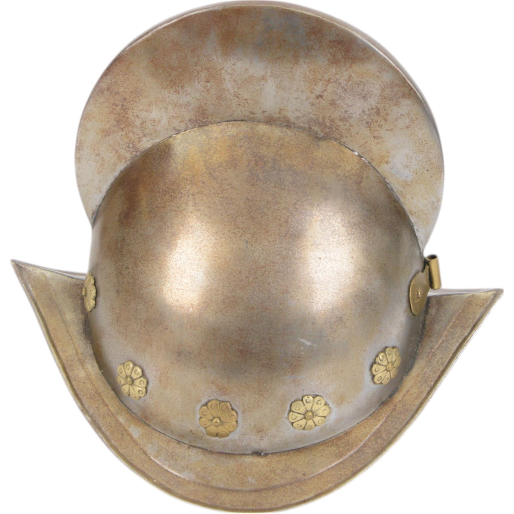 Reproduction 16th Century Spanish Conquistador Morion helmet, with brass flowers, H30cm
