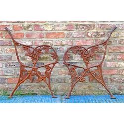 Pair of blackberry pattern cast iron bench ends. H80cm, D55cm