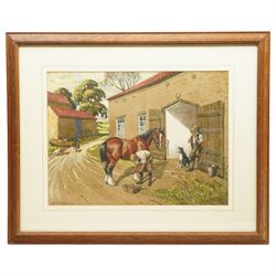 Joseph Appleyard (Yorkshire 1908-1960): 'The Village Smithy', watercolour signed, inscribed verso 34cm x 46cm