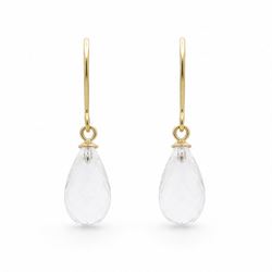 Pair of 9ct gold briolette cut clear quartz earrings, stamped 375