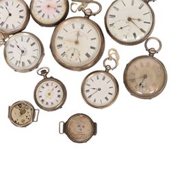 Collection of silver lever and cylinder pocket watches and wristwatches, hallmarked or stamped Fine Silver
