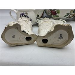 Pair of Royal Doulton Staffordshire style dogs, Beswick spaniel figure, Portmeirion Botanic Garden pattern ceramics  etc in one box
