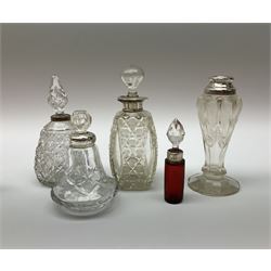 Group of silver mounted glass scent bottles and crested ware, together with a Brierglass lead crystal box with a glass and silver, lid, etc all silver with various hallmarks. 