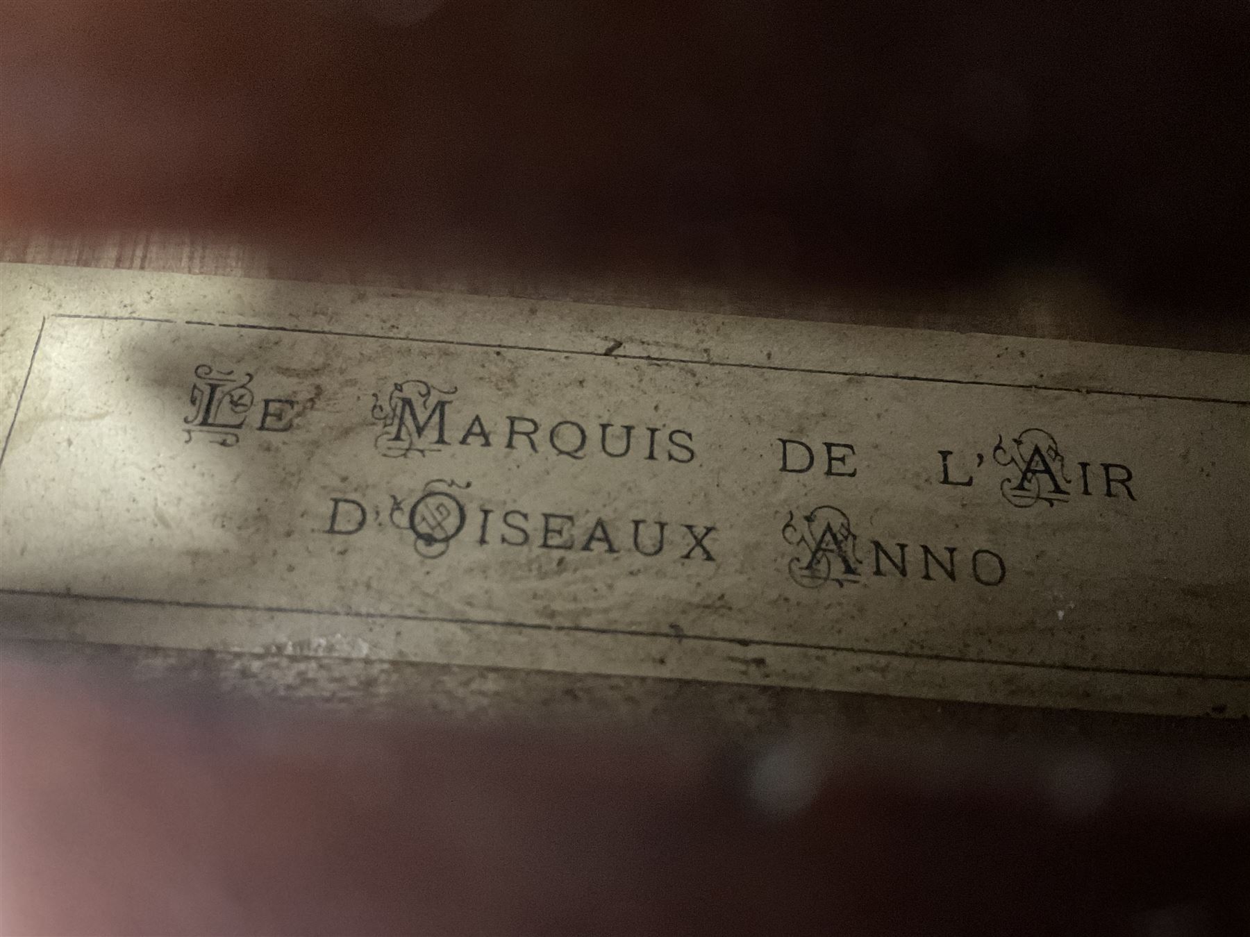 Four violins 1/8th size; half size with Nicolas Bertholini label; three-quarter size with Stradivarius copy label; and full size with Marquis De L'Air label (4)