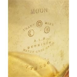 Early 20th century gold-plated open face Admiralty keyless Swiss lever pocket watch by Northern Goldsmiths Co, Newcastle, white enamel dial with Roman numeral hour markers and subsidiary seconds dial, case by Dennison