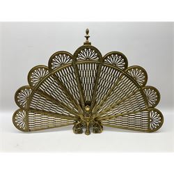 Early 20th century pierced brass peacock style folding fire screen