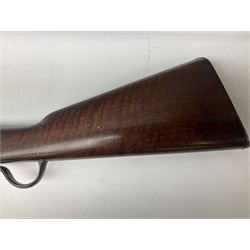 Braendlin Armoury Martini action .577/450 falling back rifle, the 85cm rifled barrel stamped Alex. Henry Edinburgh & London with two barrel bands including Yatagan bayonet side fitting and clearing rod under, with leather sling, serial no.13332, L126cm (NB. Firing pin broken). 