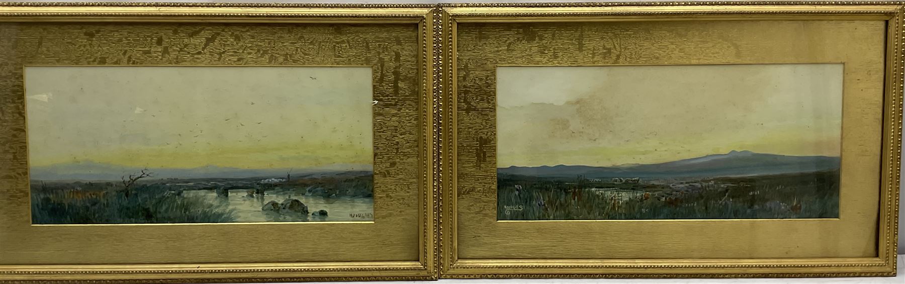 H Douglas (Scottish 19th/20th century): Highland Moors, pair watercolours signed 25cm x 53cm (2)