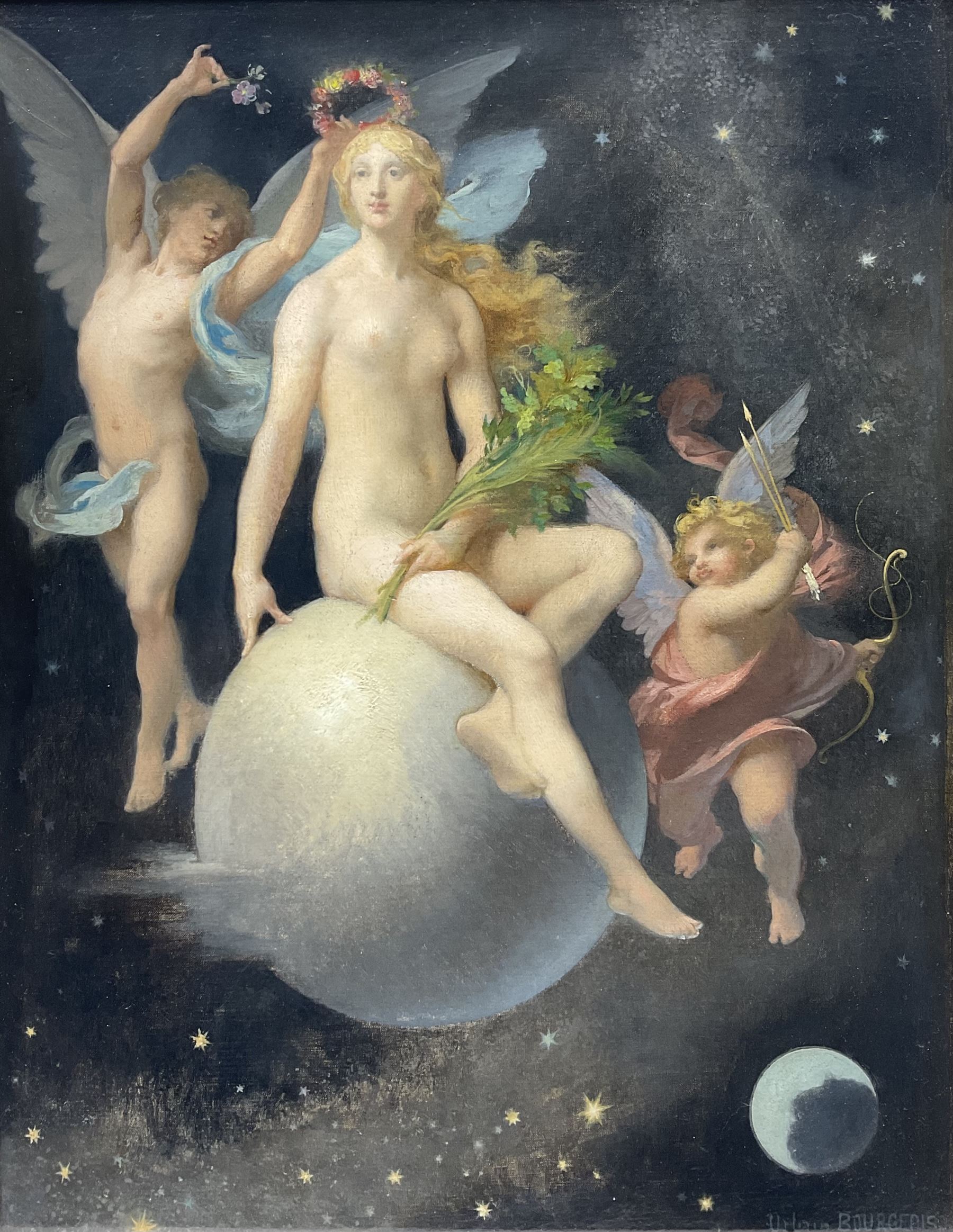 Urbain Bourgeois (French 1842-1911): The Crowning of Venus, oil on canvas signed 41cm x 32cm 
Provenance: private collection, purchased Christie's London 12th September 2013 Lot 156