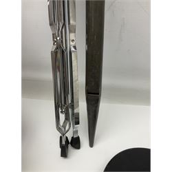 Spanish BM acoustic guitar with mahogany back and sides and spruce top L101cm; in cello carrying case; Roland foot pedal and two Yamaha foot pedals; tin D# organ pipe; folding music stand etc