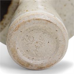 Barbara Cass (1921-1992) for Arden pottery; two studio pottery stoneware vases of slender tapering form with exaggerated flared rims, one with sunburst decoration, in cream and brown glazes, impressed marks to bases, tallest H18.5cm (2)