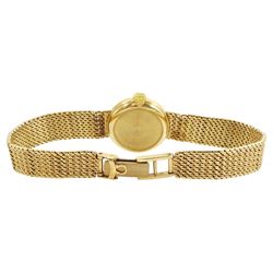 Omega ladies 9ct gold manual wind wristwatch, silvered dial with baton hour markers, on integral 9ct gold bracelet, London 1966