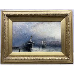 Richard Weatherill (British 1844-1913): Ships at Anchor in Whitby Harbour, oil on board signed 28cm x 45cm