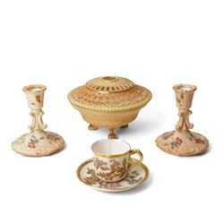 Collection of Worcester blush ivory, including a pot pourri and a pair of candlesticks by ...