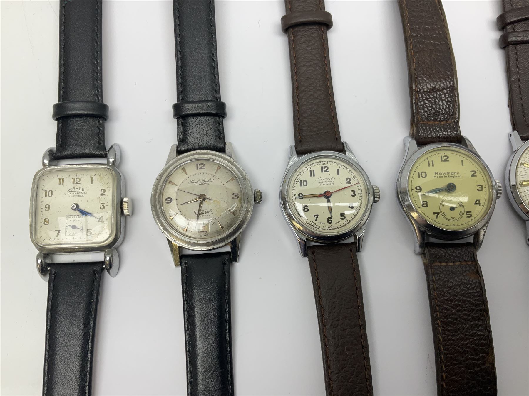 Paul Buhre RotoDato 21 jewels automatic wristwatch and nine manual wind wristwatches including Movado, Sterling, Visconte, Roamer, Avia and Ultra