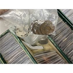 Great British and World coins, including GB pre decimal, commemorative crowns, United States of America, India etc and various World banknotes, in one box
