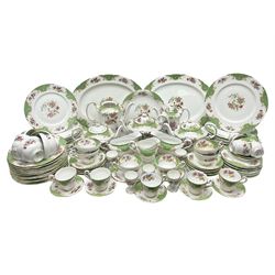 Paragon Rockingham pattern part tea and dinner service including three teapots, milk jug, cups and saucers of various sizes, ten soup bowls, ten side plates, ten dinner plates etc (96)