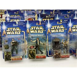 Star Wars - twenty-nine carded action figures comprising fourteen Attack of the Clones; six The Empire Strikes Back; four Return of the Jedi; and five others; all unopened blister packs (29)